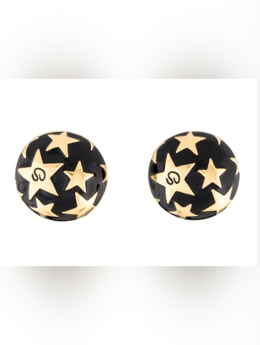 St. John Gold Star Accent Navy Dome Clip On Earrings